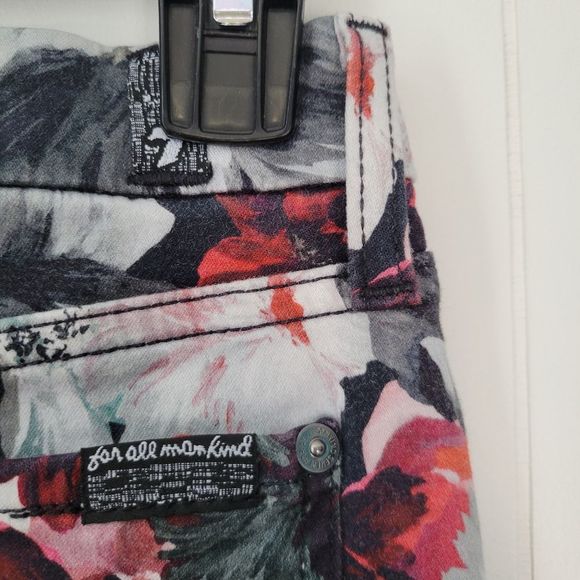 7 For All Mankind Red Pink Floral Skinny Jeans - Picture 8 of 12